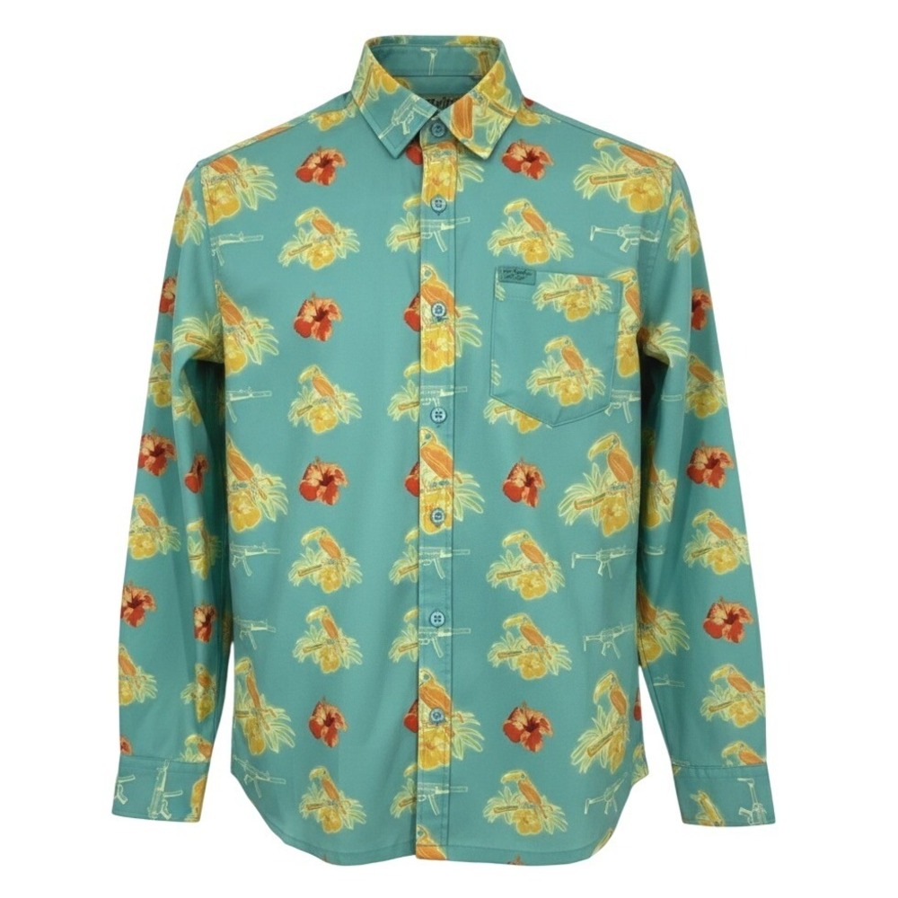 Retro Rifle X Dead Air‎ Mens MP5 Gun Print Long Sleeve Button Down Shirt Size M